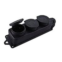 EKF Basic Розетка (колодка) трехместная с защит. крышками каучуковая 230В 2P+PE 16A IP44