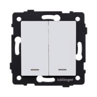 Выключатель кнопочный 2-клавишный 10А/250В с LED подсветкой, белый матовый Kollinger REA-S-014WM для Aspekt, Eleganz, Reflex