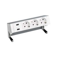 Simon 400 Настольный x4 розеточный блок, 3x2P+E, 2xUSB з/у, Алюминий,