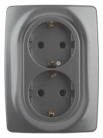 ЭРА 12-2108-12 Розетка 2X2P+E Schuko со шторками, 16A-250В, IP20, 12, Графит
