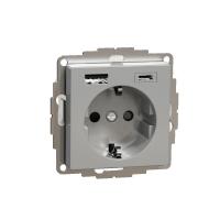 SE MERTEN SM Алюминий Розетка силовая 16 A с зарядкой USB A+C 3 A