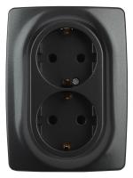ЭРА 12-2108-05 Розетка 2X2P+E Schuko со шторками, 16A-250В, IP20, 12, Антрацит