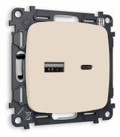 Комплект механизма розетки OMEGA MO331010 Бежевый матовый 2USB A+C 20W быстрая зарядка QUANT