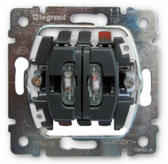 Legrand PRO 21 Мех Выключатель 2-х клавишный с подсветкой