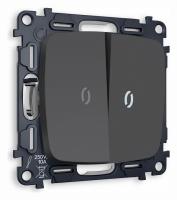 Комплект механизма 2-клавишного проходного выключателя с подсветкой 5600K OMEGA MO904035 Графит мягкое касание QUANT