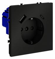 Розетка встраиваемая VOLTUM S70 с заземлением и защитными шторками, 16А, с USB, A+С, (черный матовый Розетка встраиваемая VOLTUM S70 с заземлением и защитными шторками, 16А, с USB, A+С, (черный матовый