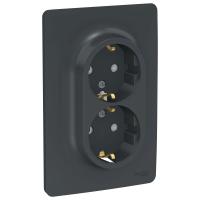 SE Unica New Антрацит Розетка двойная, со шторками, с заземлением, винт. зажим.