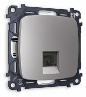 Комплект механизма телефонной розетки OMEGA MO512030 Сталь матовый RJ-11(4P4C) с защитной шторкой QUANT