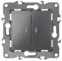 ЭРА 12-1105-12 Выключатель двойной с подсветкой, 10АХ-250В, IP20, 12, Графит