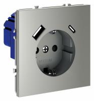 Розетка встраиваемая VOLTUM S70 с заземлением и защитными шторками, 16А, с USB, A+С, (сталь) Розетка встраиваемая VOLTUM S70 с заземлением и защитными шторками, 16А, с USB, A+С, (сталь)