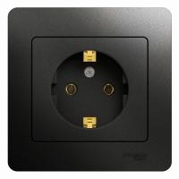 SE Glossa Антрацит Розетка с/з, 16А (в сборе)