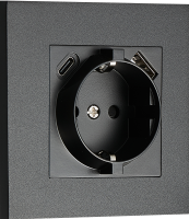 Donel Розетка Schuko с зарядным устройством USB A+C, с защитными шторками, черный, серия N96, DT155BL