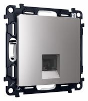 Комплект механизма телефонной розетки ALFA MA512030 Сталь матовый RJ-11(4P4C) с защитной шторкой QUANT