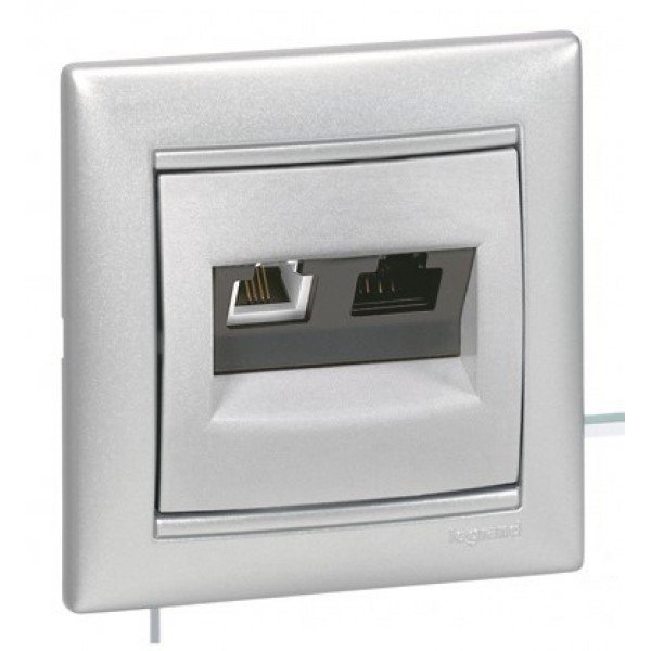 Legrand Etika Алюминий Розетка телефонная + компьютер (RJ11+RJ45) 5 категория  UTP