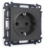 Комплект механизма электрической розетки ALFA MA907010 Графит мягкое касание с заземлением и шторками 2P+E 16A-250V QUANT