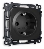 Комплект механизма электрической розетки OMEGA MO806010 Черный матовый с заземлением на винтовых зажимах 2P+E 16A-250V QUANT