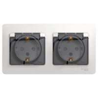 SE Glossa Бел Розетка 2-ая с/з, со шторками, в сборе, IP44