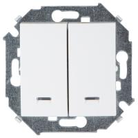 Simon 15 Белый Выключатель 2-клавишный с подсветкой, 16А, 250В, винт.зажим