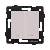 Выключатель кнопочный 2-клавишный 10А/250В с LED подсветкой, кашемир матовый Kollinger REA-S-014CM для Aspekt, Eleganz, Reflex