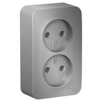 SE Blanca наруж Алюминий Розетка 2-ая б/з без шторок, 16А, 250В