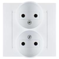 Simon 15 Белая Розетка 2-ая б/з литая (в сборе с рамкой)