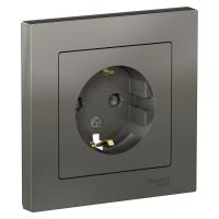 SE AtlasDesign Сталь Розетка с/з со шторками, 16А, в сборе