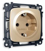 Комплект механизма электрической розетки OMEGA MO607010 Шампань с заземлением и шторками 2P+E 16A-250V QUANT