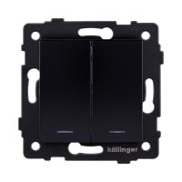 Выключатель кнопочный 2-клавишный 10А/250В с LED подсветкой, изогнутый, черный Kollinger REA-R-014BK для Aspekt, Eleganz, Reflex