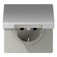 JUNG LS 990 Алюминий Розетка с/з с крышкой безвинт. зажим