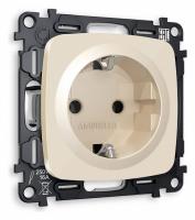 Комплект механизма электрической розетки OMEGA MO306010 Бежевый глянец с заземлением на винтовых зажимах 2P+E 16A-250V QUANT