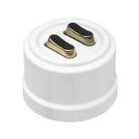 BIRONI Лизетта Пластик Белый Выключатель кнопочный проходной 2-кл (клавишный), ручка Бронза