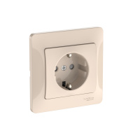 Systeme Electric Glossa Бежевый Розетка с заземлением со шторками, 16А, в сборе, быстрозажим. клем.