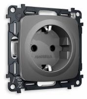 Комплект механизма электрической розетки OMEGA MO656010 Антрацит серый с заземлением на винтовых зажимах 2P+E 16A-250V QUANT