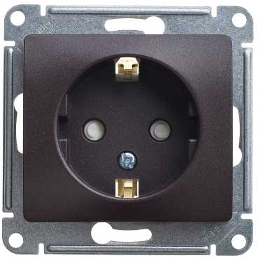 SE Glossa Шоколад Розетка с/з со шторками, 16А