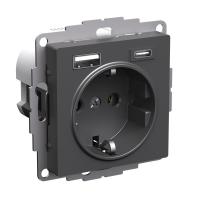 Systeme Electric AtlasDesign Базальт Розетка 16А с 2 USB A+C, 5В/2,4А/3,0А, 2х5В/1,5А, механизм