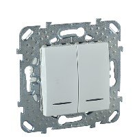 Schneider Electric Unica Белый Выключатель 2-клавишный с подсветкой (сх 5)