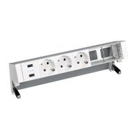 Simon 400 Настольный x6 розеточный блок, 3x2P+E, 2xUSB з/у, 2 пустых модуля, Алюминий,