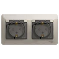 SE Glossa Молочный Розетка 2-ая с/з, со шторками, в сборе, IP44
