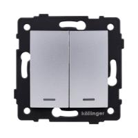 Выключатель кнопочный 2-клавишный 10А/250В с LED подсветкой, изогнутый, серый Kollinger REA-R-014GY для Aspekt, Eleganz, Reflex