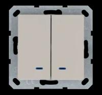 Jasmart Выключатель двухклавишный со светодиодами 10A 250V~ с накладкой, цвет Тауп