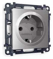 Комплект механизма электрической розетки ALFA MA507010 Сталь матовый с заземлением и шторками 2P+E 16A-250V QUANT