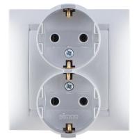Simon 15 Алюминий Розетка 2-ая с/з литая, 16А, 250В, винт.зажим