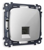 Комплект механизма компьютерной розетки OMEGA MO412010 Серебро глянец RJ-45(8P8C) CAT6 с защитной шторкой QUANT