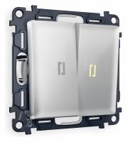 Комплект механизма 2-клавишного проходного выключателя с подсветкой 3200K ALFA MA404030 Серебро глянец QUANT