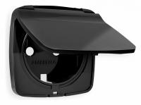 Лицевая панель OMEGA (Черный матовый) для электрической розетки с заземлением со шторками и крышкой IP44 QUANT OP8080