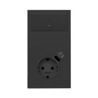 Simon 100 Черный матовый  Кит 2 поста, фронт. Накладка вертикальная на 1 розетку Schuko с з/у USB SC + 1 клавиша выключателя
