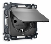 Комплект механизма электрической розетки OMEGA MO658010 Антрацит серый с заземлением с шторками и защитной крышкой 2P+E 16A-250V IP44 QUANT