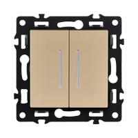 Выключатель 2-клавишный проходной 10А/250В с LED подсветкой, золотой Kollinger Asthetik AS-011GD