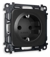 Комплект механизма электрической розетки OMEGA MO807010 Черный матовый с заземлением и шторками 2P+E 16A-250V QUANT