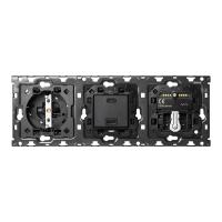 Simon 100 Кит 3 поста, мех-мы. 1 розетка Schuko + з/у USB A+C QC 3.1A + 1 переключатель (проходной) + 1 выключатель жалюзи + суппорт S100